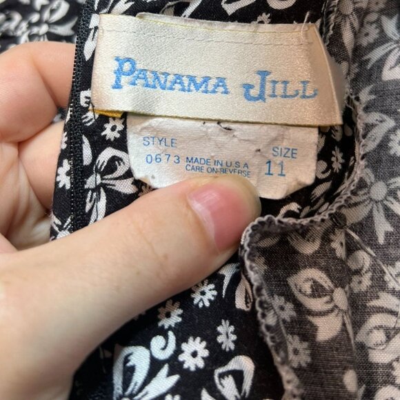 Vintage Panama Jill Women Floral Maxi Dress Size 11 Black Lace Collar Boho Retro - Picture 2 of 12